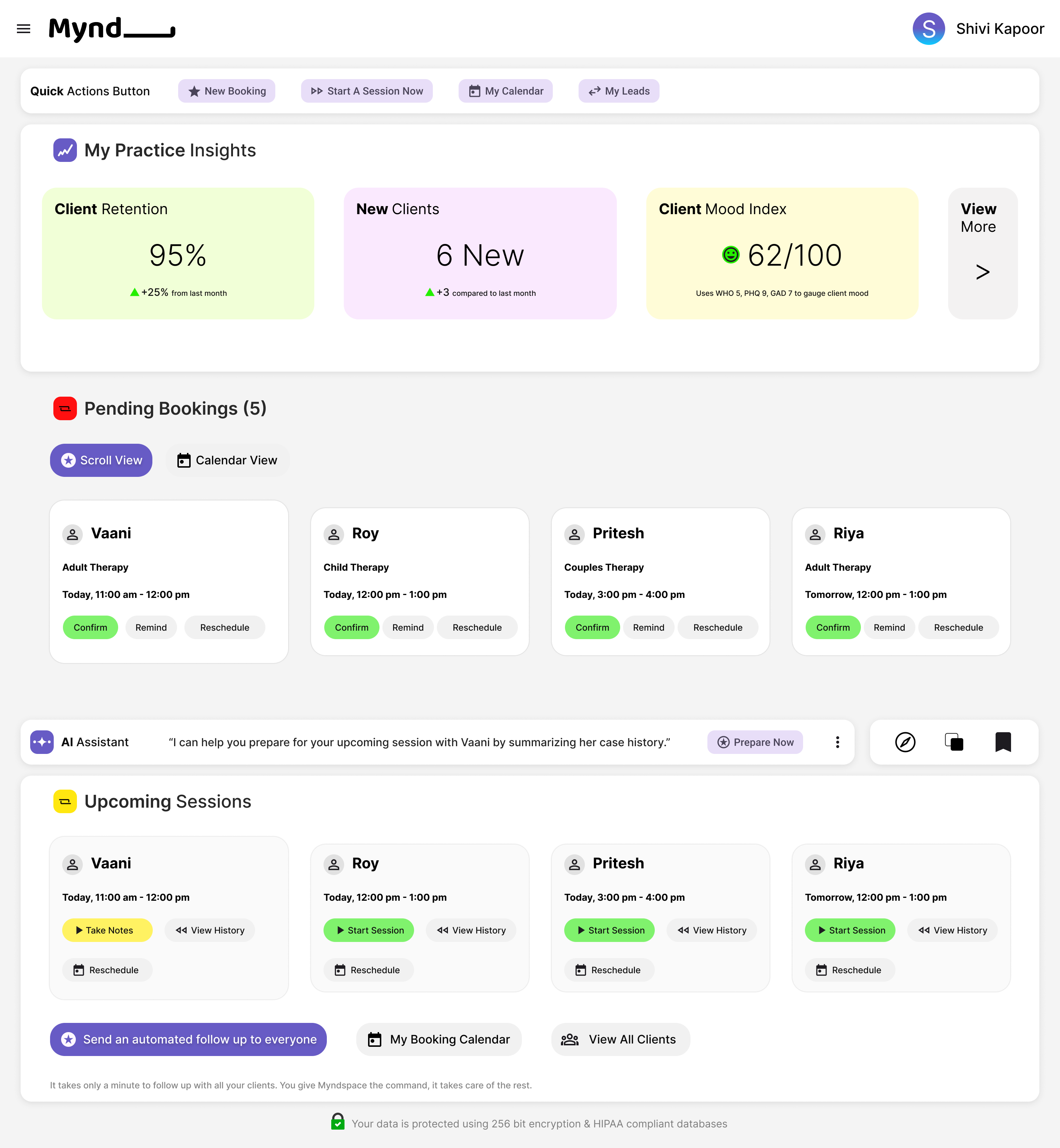MyndSpace Dashboard Preview